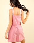 VERY J Half Button Drawstring Sleeveless Romper