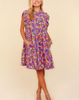 Haptics Frilled Mock Neck Ditsy Floral Dress