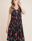 BOMBOM Floral Ruched Tank Dress