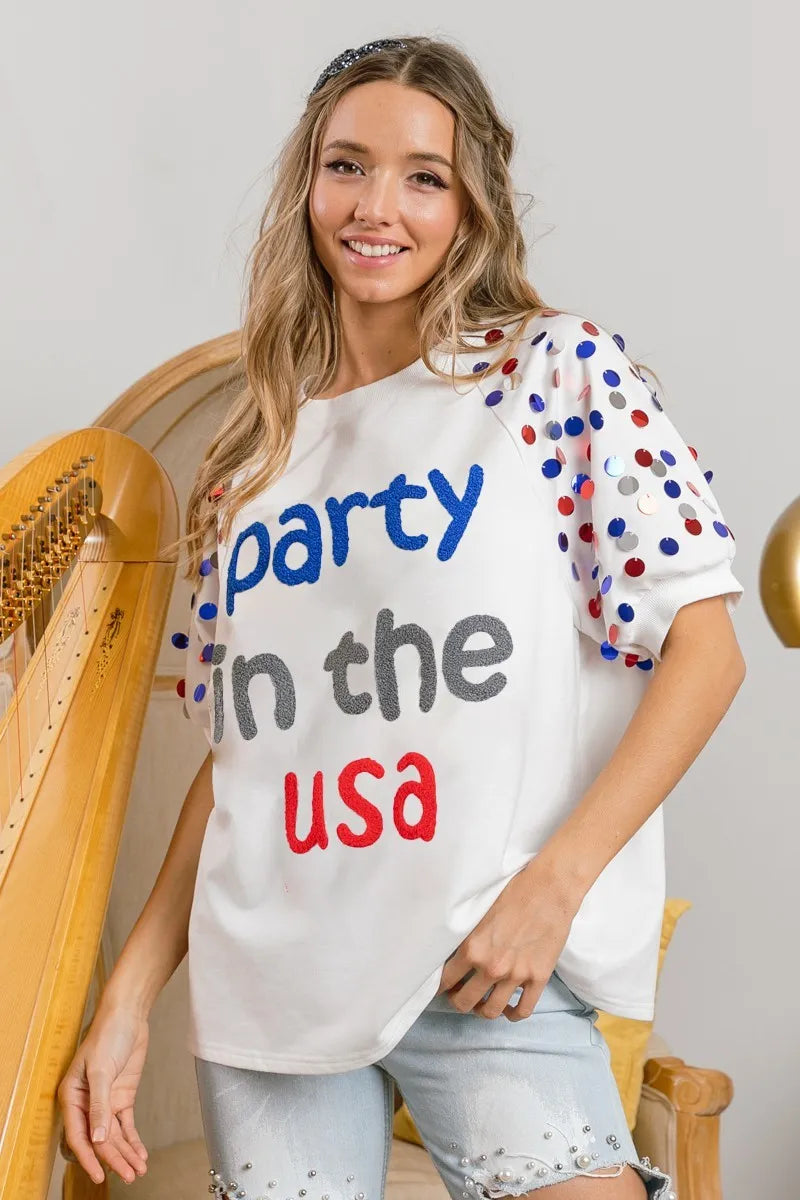 BiBi Party In The Usa Spangle Puff Sleeves Top
