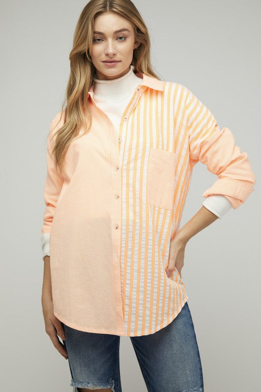 Davi &amp; Dani Stripe Button Down Long Sleeve Shirt - Online Only