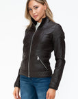 YMI Faux Layered Double-Zipper Jacket with Fuzzy Hood