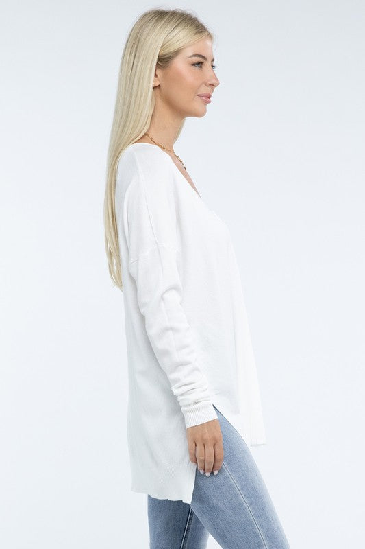 ZENANA Hi-Low Hem Front Seam Sweater