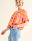 And The Why Full Size Printed Satin Bubble Hem Top