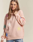 ADORA Stars Pattern Round Neck Drop Shoulder Sweater