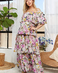 ADORA Layered Floral Off-Shoulder Short Sleeve Maxi Dress