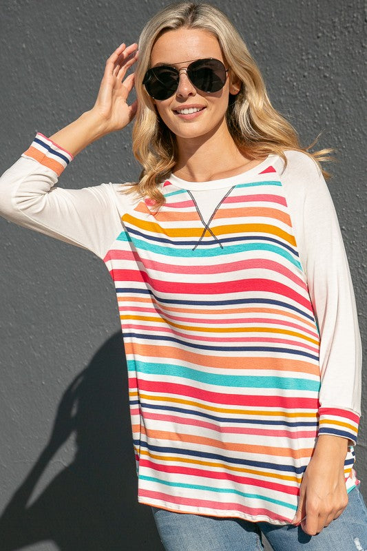 e Luna PLUS Multi Striped Mix Baseball Top