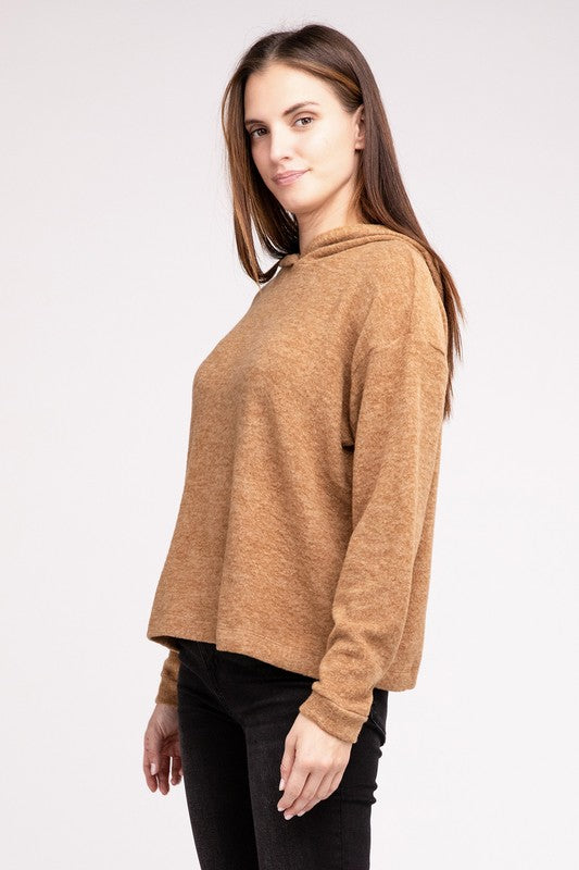 Zenana Hooded Brushed Melange Hacci Sweater