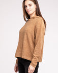 Zenana Hooded Brushed Melange Hacci Sweater