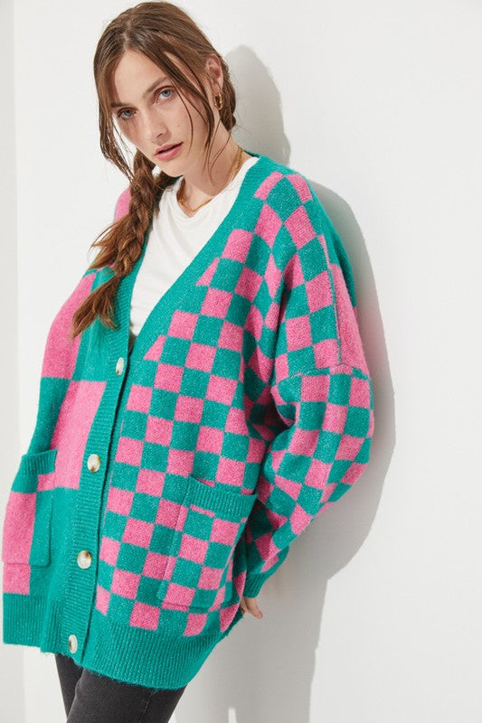 Jade By Jane Checkered Oversized Sweater