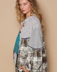 POL Balloon Sleeve Floral Color Block Plaid Shirt