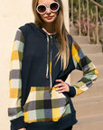 e Luna Plaid Mixed Hoodie Sweatshirt