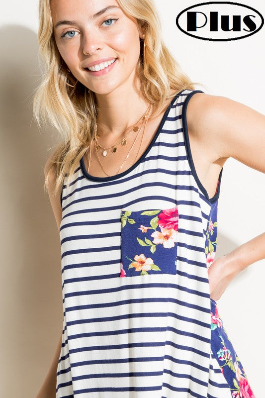 e Luna PLUS Striped Floral Mix Tank