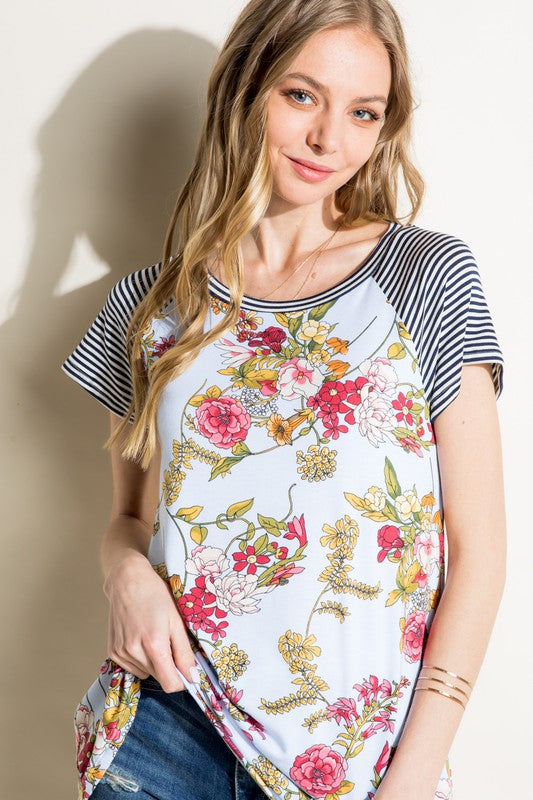 e Luna Pin Striped Floral Mix Top