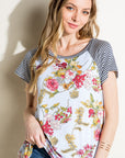 e Luna Pin Striped Floral Mix Top