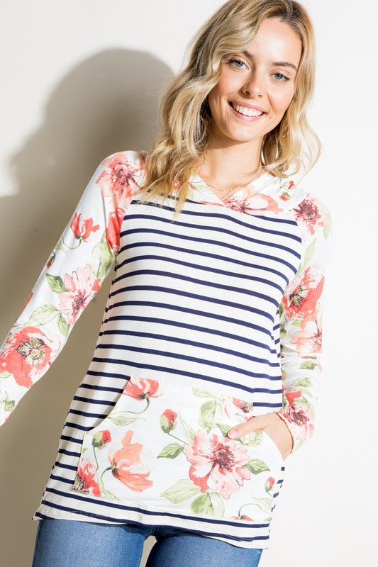 e Luna Striped Floral Mix Sweatshirt