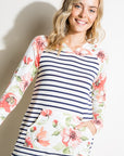 e Luna Striped Floral Mix Sweatshirt