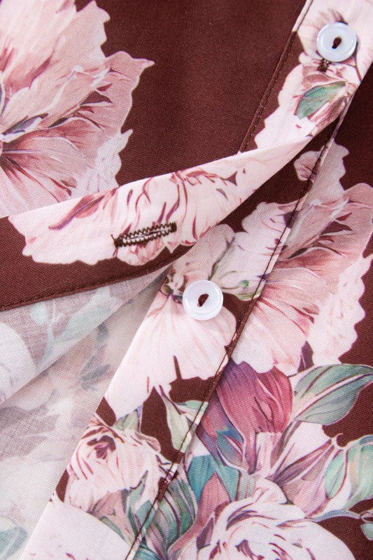 Floral Puff Sleeve Collared Shirt