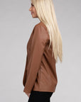 Sleek Pu Leather Blazer with Front Closure