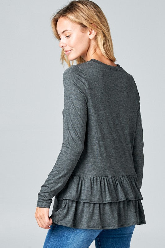 e Luna Ruffle Bottom Long Sleeve Tunic