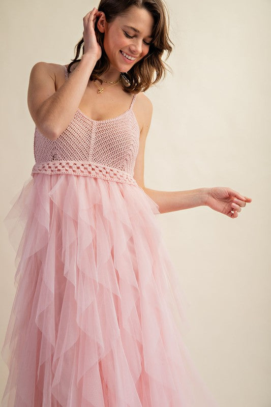 Lovely Tulle Midi Crochet Dress