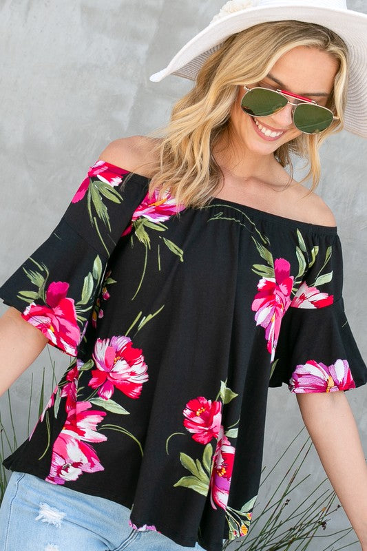 e Luna Floral Off Shoulder Top