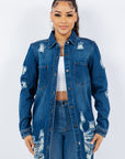 American Bazi Distressed Button Up Long Sleeve Denim Jacket