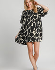 Umgee Full Size Two Tone Abstract Print Puff Sleeve Dress Plus Size