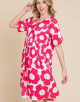 BOMBOM Flower Print Ruched Dress