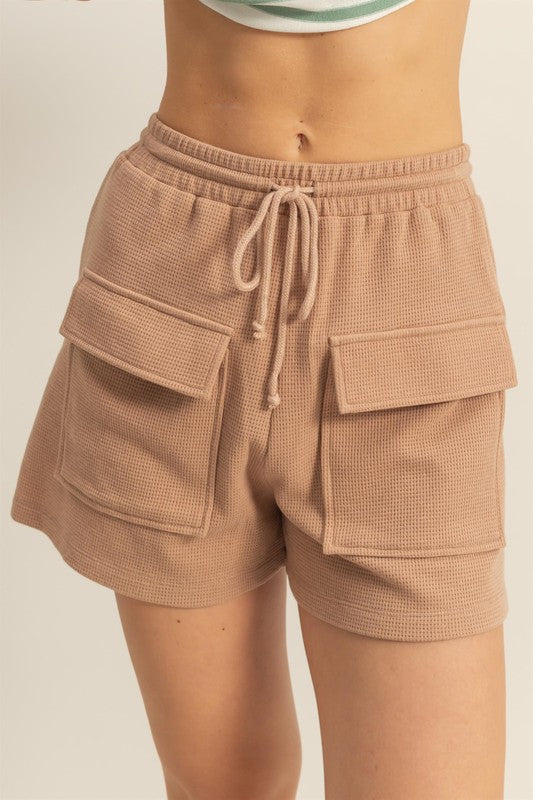 HYFVE Drawstring Waffle Knit Front Pocket Shorts