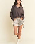 Davi & Dani Drawstring Hem Half Zip Raglan Sleeve Sweatshirt