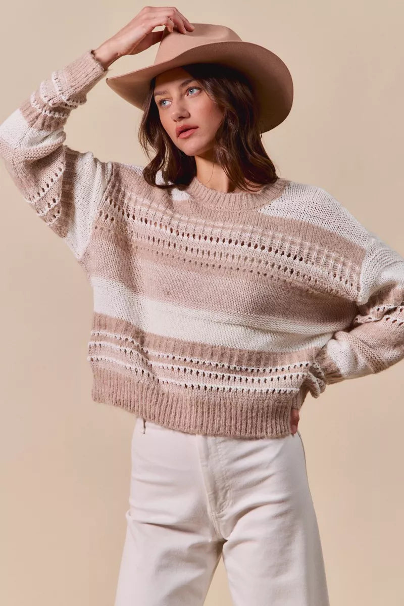SO ME Variegated Stripe Textured Loose Fit Sweater