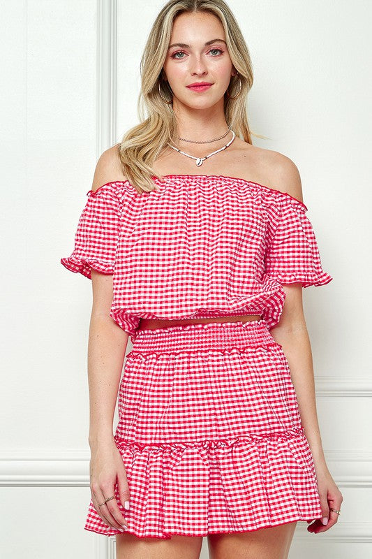 e Luna Gingham Seersucker Top &amp; Skirt Set