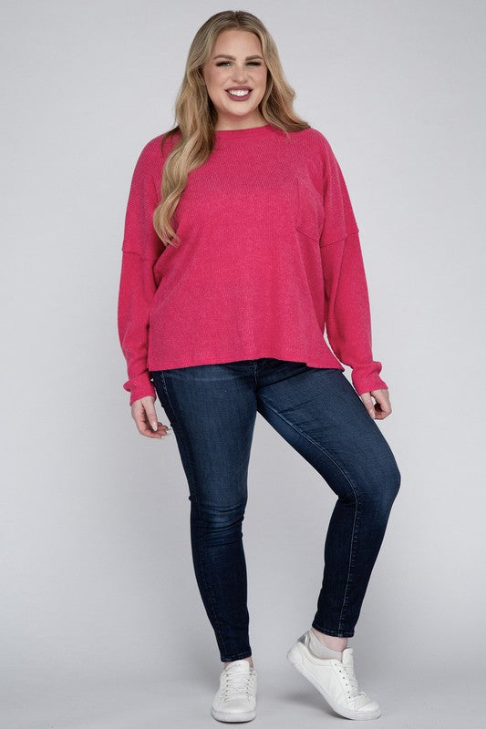 Zenana Plus Ribbed Brushed Melange Hacci Sweater