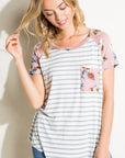 e Luna Striped Floral Mix Pocket Top