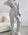 Women Ribbed Knit V Neck Slouchy Two-piece Outfit