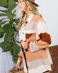 e Luna PLUS Fuzzy Stripe Button Down Shacket