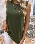 Women Distressed Holes Crew Neck Tank Top