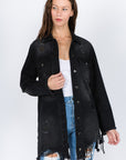 American Bazi Distressed Frayed Hem Denim Jacket