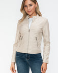 Snobbish PU Leather Zip Up Jacket with Pockets