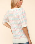 Haptics Round Neck Half Sleeve Multi Color Knit Top