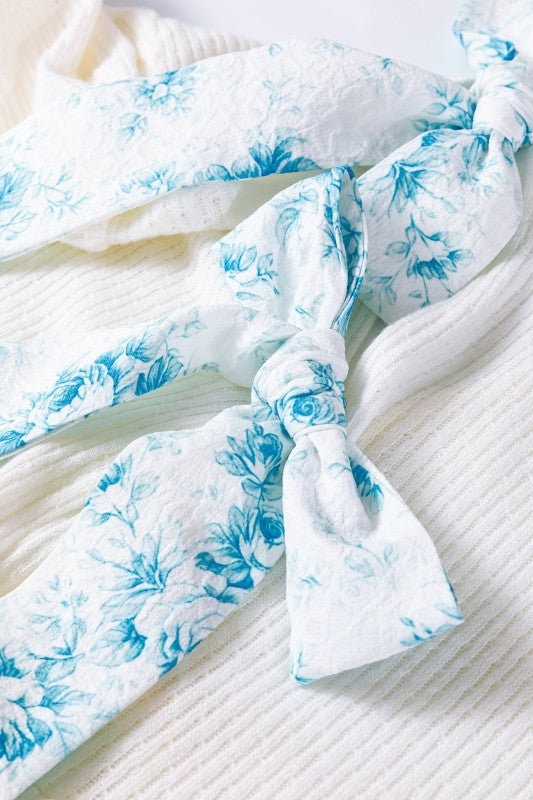 Floral Bow Tie Back Bubble Sleeve Peplum Top