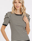 Mittoshop Striped Round Neck Puff Sleeve T-Shirt