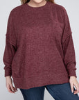 Zenana Plus Brushed Melange Drop Shoulder Sweater