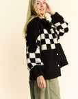 Davi & Dani Full Size Checkered Snap Down Faux Fur Jacket