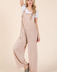 BOMBOM Knot Straps Wide Leg Ribbed Overalls with Pockets