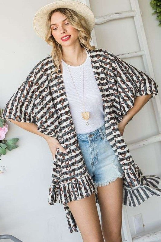 Jade By Jane Animal Print Hi-Lo Ruffle Kimono