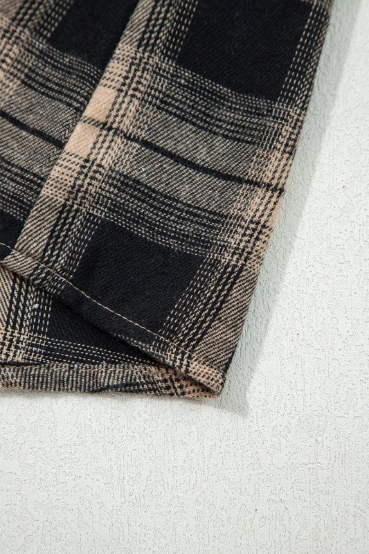 Plaid Double Flap Pocket Brushed Shacket