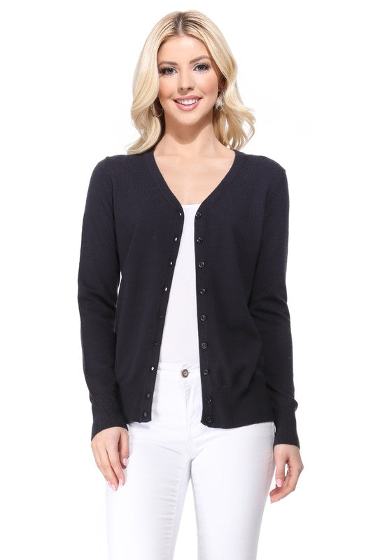 MAK Women&#39;s V-Neck Button Down Knit Cardigan Sweater