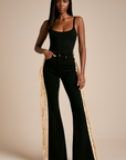 GJG Denim Texas Sun Bell Bottom Jeans — Black with Beige Fringe